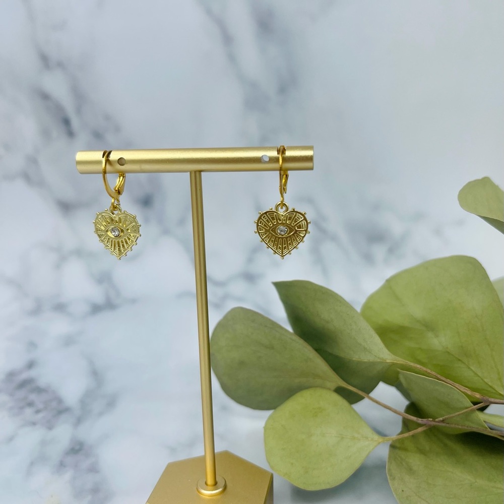 Gold Heart Shaped Evil Eye Earrings